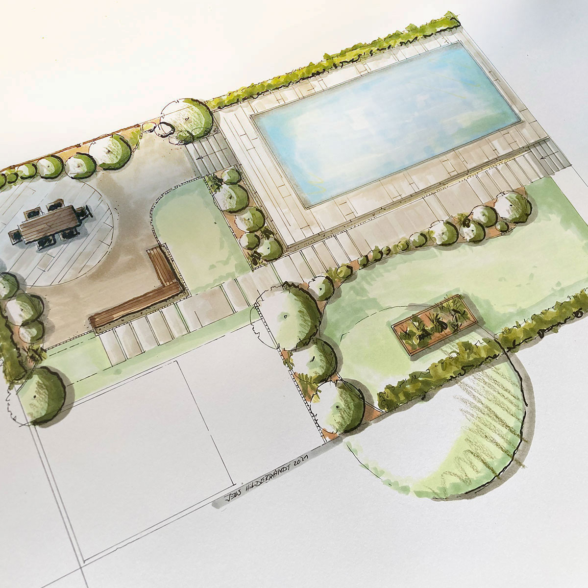 handgezeichnete Zeichnung zur Planung Ihrer Außenanlagen im Erzgebirge