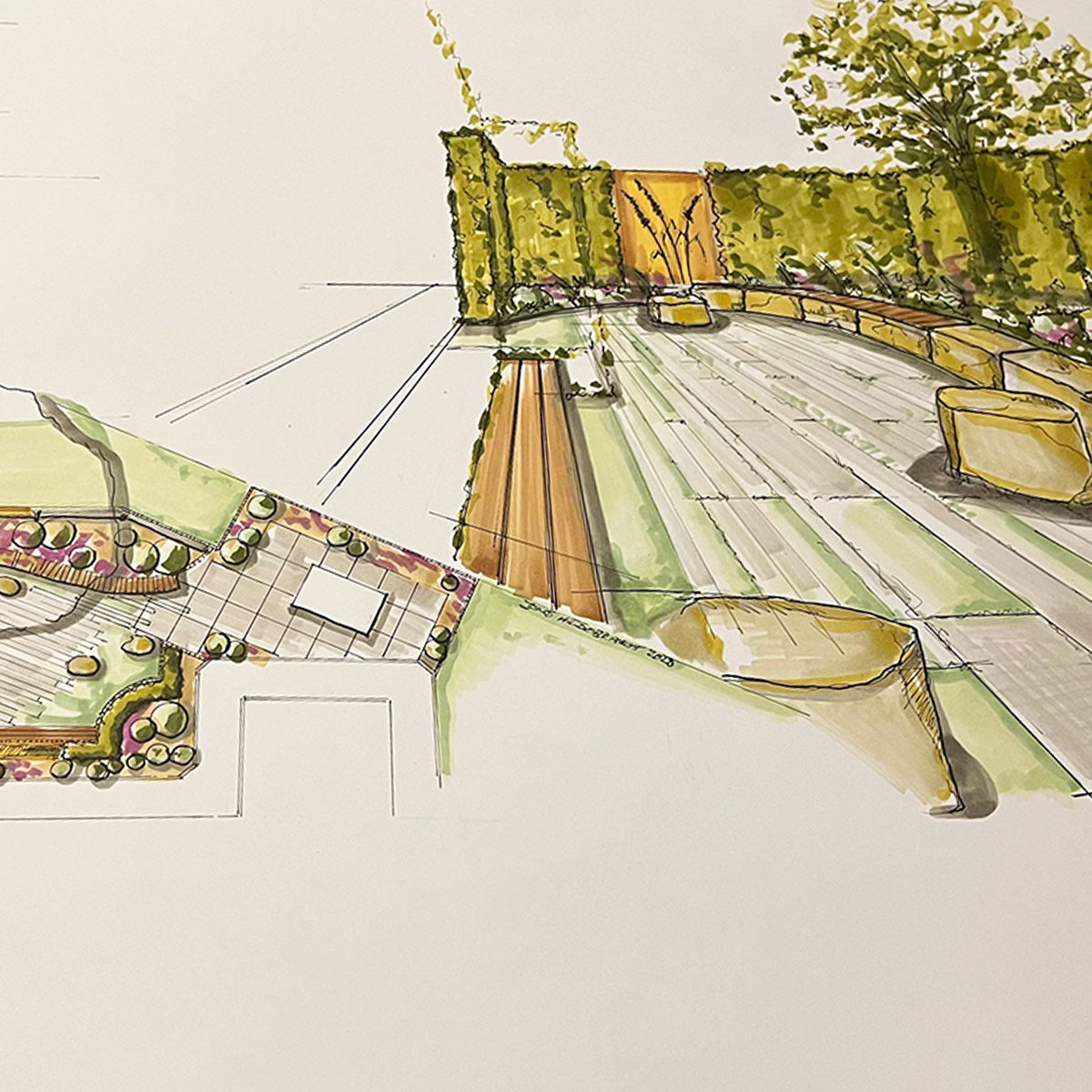 gezeichneter Entwurf zur Planung der Außenanlagen im Erzgebirgskreis