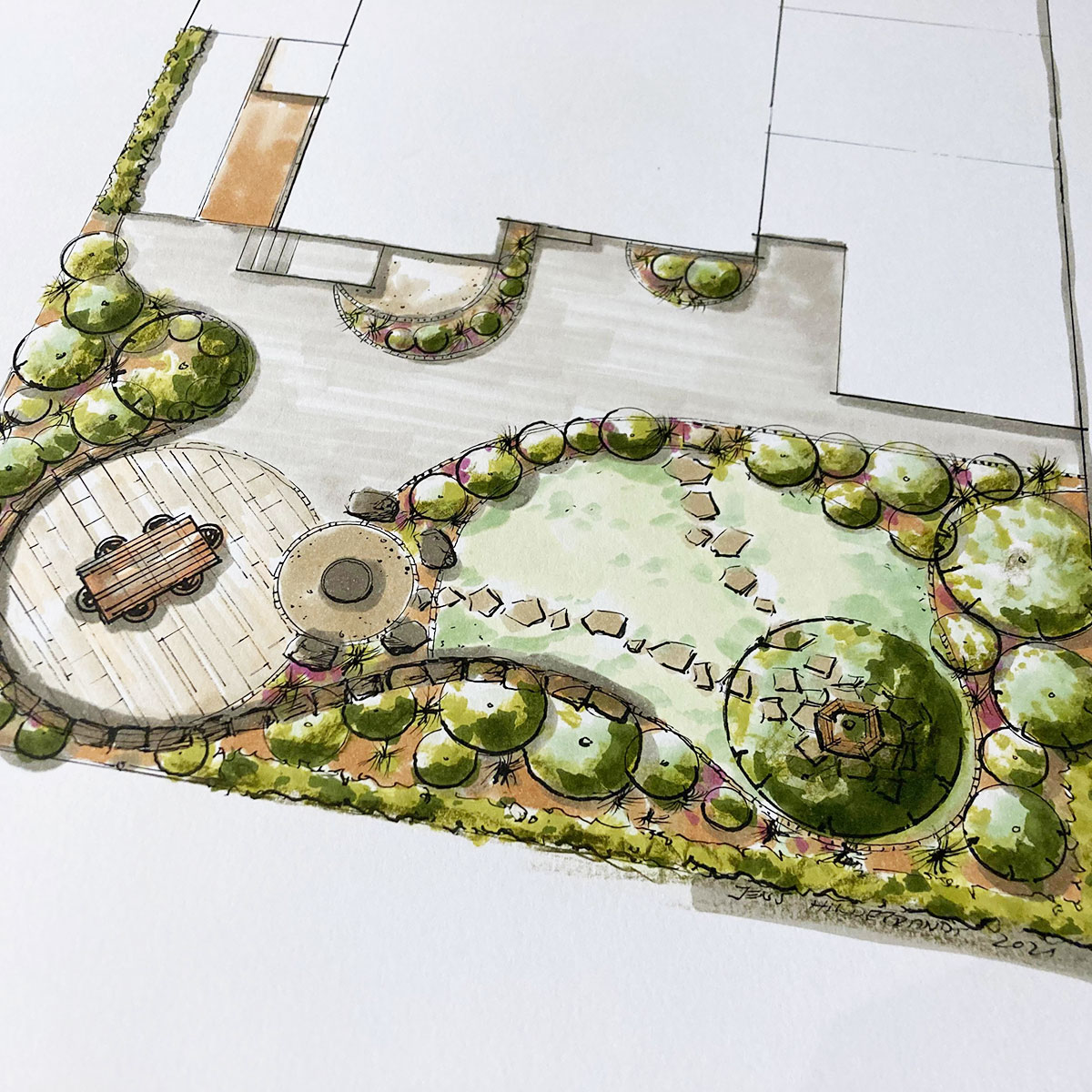 handgezeichneter Entwurf für Galabau im Erzgebirge